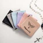 Personalized Sacred Prayer Gesture PU Leather Rosary Bag with Name Scripture Christian Church Gift for Believers Friends