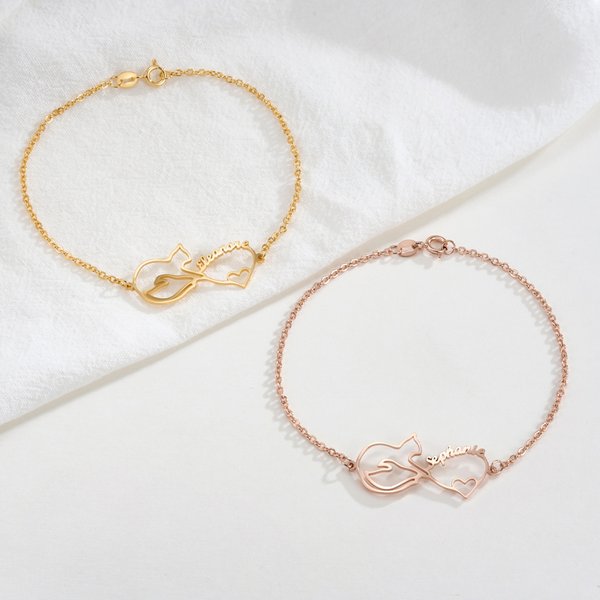 Personalized Mobius Infinity Cat Heart Shaped Anklet with Name Elegant Jewellery Daily Wear Birthday Anniversary Gift for Cat Lovers
