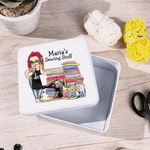 Personalised Patch Sewing Machine Cartoon Sewing Girl Sewing Kit Set Storage Box with Name Birthday Mother's Day Gift for Mom Grandma Sewing Lover