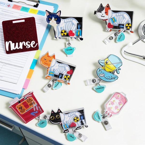 Personalized Cute Animal Sharps Container Shaker Badge Reel with Name Clinic Use Birthday Gift for Nurse Doctor Medical Staff