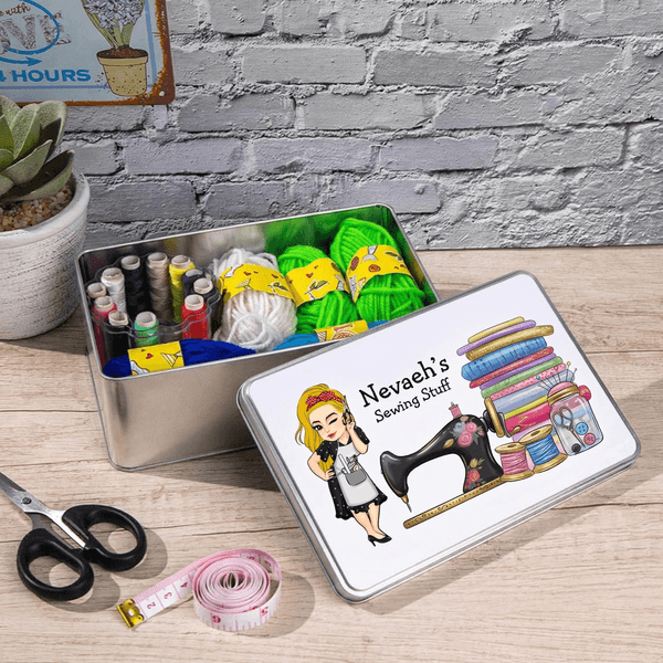 Personalized Patch Sewing Machine Cartoon Sewing Girl Sewing Kit Set Storage Box with Name Birthday Mother's Day Gift for Mom Grandma Sewing Lover