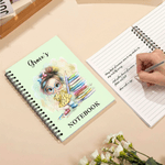 Gepersonaliseerd Cartoon Lezend Meisje A5 Spiraal Notitieboekje met Naam en 120 Gelinieerde Pagina's Verjaardag Terug Naar School Cadeau voor Meisjes Studenten Kinderen