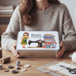 Personalised Patch Sewing Machine Cartoon Sewing Girl Sewing Kit Set Storage Box with Name Birthday Mother's Day Gift for Mom Grandma Sewing Lover