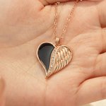 Personalized Heat-Activated Photo Angel Wing Heart Necklace with Text Memorial Birthday Anniversary Gift for Women Pet Lovers