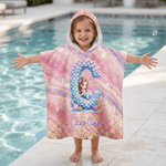 Personalized Cartoon Mermaid Initial Quick Dry Kid Hooded Beach Towel with Name Travel Essentials Summer Party Birthday Gift for Girls
