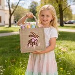 Personalizzato Carino Imitazione Gancio Filato Peluche Leopardo Coniglio Design Grande Borsa Tote in iuta con Nome Uso Quotidiano Regalo di Pasqua per Bambini Adolescenti