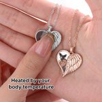 Personalized Heat-Activated Photo Angel Wing Heart Necklace with Text Memorial Birthday Anniversary Gift for Women Pet Lovers