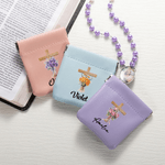 Personalisierte Kreuz Geburt Blume PU Leder Rosenkranz Beutel Aufbewahrungstasche mit Namen täglichen Gebrauch Gebet religiöses Geschenk für Christen