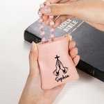 Personalized Sacred Prayer Gesture PU Leather Rosary Bag with Name Scripture Christian Church Gift for Believers Friends