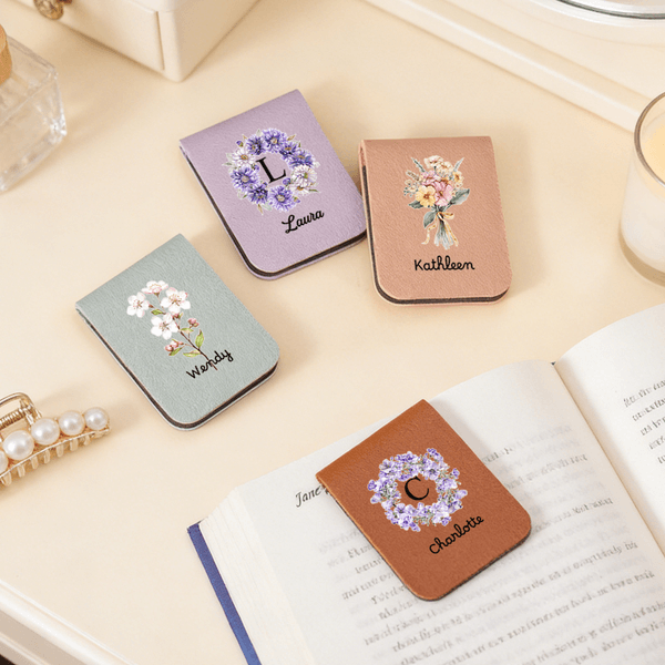 Personalizado Nacimiento Flor Magnético PU Cuero Marcapáginas Clip con Nombre Rincón de Lectura Uso Club de Lectura Regalo de cumpleaños para Bookworm amante de los libros