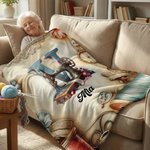 Personalized Sewing Machine Floral Initial Soft Throw Blanket with Name Mother's Day Birthday Gift for Mom Grandma Knitting Crochet Lover