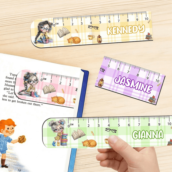 Clip magnético personalizado con nombre para marcapáginas de niña lectora de dibujos animados Regalo de vuelta al cole para niños ratones de biblioteca