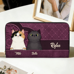 Personalisierte Katzen-Geldbörse in Blumenprägung-Optik | mit Namen | Portemonnaie | Geburtstag Jahrestag Muttertag Geschenk für Katzenliebhaber