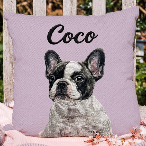 Personalised Cute Pet Photo Multi-Colour Imitation Embroidery Effect Cushion Cover with Name Home Decor Birthday Gift for Pet Lovers