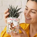 Maceta de cerámica con nombre y bandeja de bambú Personalizada Mamá-Niño de dibujos animados Decoración del hogar Feliz Día de la Madre Regalo para mamá