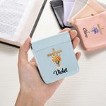 Personalized Cross Birth Flower PU Leather Rosary Pouch Storage Bag with Name Daily Use Prayer Religious Gift for Christians