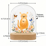 Personalisierte Cartoon Animal Floral Acryl Nachtlicht mit Namen und hölzernen Sockel Zimmer Dekoration Geburtstag Muttertag Geschenk für Mama Baby