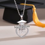 Personalized Grad Cap Scroll Bow Heart Necklace with Birthstone Name and Year Class of 2026 Graduation Birthday Gift for Graduates