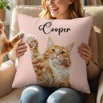 Personalized Cute Pet Photo Multi-Colour Imitation Embroidery Effect Throw Pillow Cover with Name Home Decor Birthday Gift for Pet Lovers