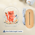Personalisierte Cartoon Animal Floral Acryl Nachtlicht mit Namen und hölzernen Sockel Zimmer Dekoration Geburtstag Muttertag Geschenk für Mama Baby