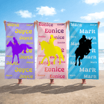 Personalized Horse Owner Silhouette Quick Dry Oversized Gradient Beach Towel with Name Travel Essentials Beach Party Gift for Equestrian Horse Lover