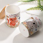 Maceta de cerámica con nombre y bandeja de bambú Personalizada Mamá-Niño de dibujos animados Decoración del hogar Feliz Día de la Madre Regalo para mamá