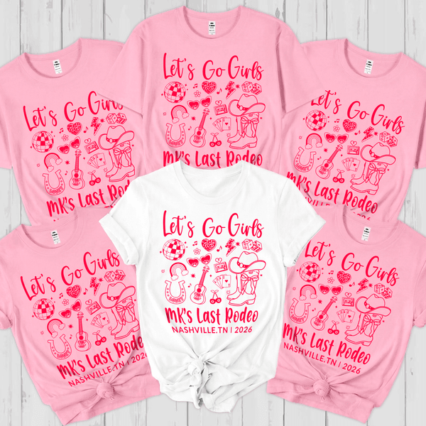 Personalized Multicolor Girls Party Graphic T-shirt with Text Venue and Year Bachelorette Party Birthday Friendship Gift for Women Girls