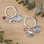 Personalized Lucky Elephant Birthstone Keychain with Initial Charm Bag Accessory Birthday Gift for Women Men Elephant Lovers