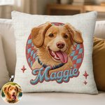 Personalised Cute Pet Photo Checkboard Imitation Embroidery Effect Cushion Cover with Name Home Decor Birthday Gift for Cat Dog Pet Lovers