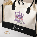 Personalisierte Mama Königin florale Krone Portable große Tragetasche mit Namen Reisezubehör Muttertag Geburtstag Geschenk für Frauen Mama