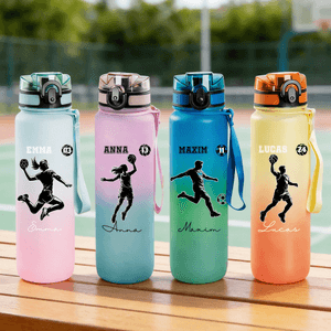 Borraccia personalizzata con silhouette di sportivo, nome e scala graduata - Regalo di compleanno per sportivi