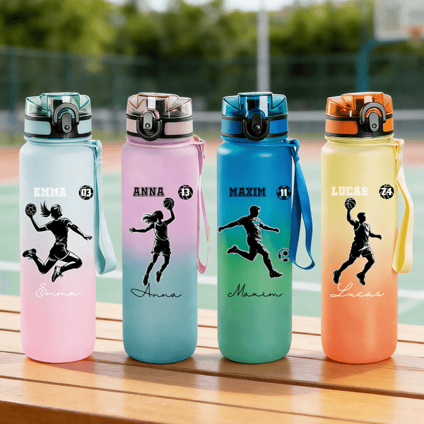 Personalized Sports Figure Silhouette Leakproof 32 oz Water Bottle with Name and Time Marker Sport Accessories Birthday Gift for Sports Lovers Fans