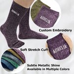 Calcetines Personalizados Bordados con Nombre Purpurina Multicolor Medias Suaves de Uso Diario Fiesta Cumpleaños Regalo para Mujer