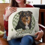 Personalised Cute Pet Photo Checkboard Imitation Embroidery Effect Cushion Cover with Name Home Decor Birthday Gift for Cat Dog Pet Lovers