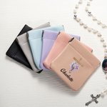 Personalized Cross Birth Flower PU Leather Rosary Pouch Storage Bag with Name Daily Use Prayer Religious Gift for Christians