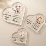 Personalized Happy 1st Mother's Day Animal Pattern Heart Shape Acrylic Plaque with Name and Year Room Decor Mother's Day Gift for Mom