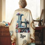 Personalized Sewing Machine Floral Initial Soft Throw Blanket with Name Mother's Day Birthday Gift for Mom Grandma Knitting Crochet Lover
