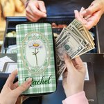 Personalised Exquisite Vintage Plaid Birth Flower Multi-Compartment PU Leather Wallet with Name  Mother's Day Birthday Gift for Mom Grandmother