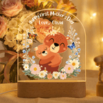 Personalisierte Cartoon Animal Floral Acryl Nachtlicht mit Namen und hölzernen Sockel Zimmer Dekoration Geburtstag Muttertag Geschenk für Mama Baby