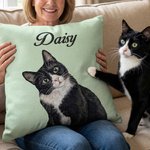 Personalized Cute Pet Photo Multi-Colour Imitation Embroidery Effect Throw Pillow Cover with Name Home Decor Birthday Gift for Pet Lovers