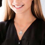 Personalized Grad Cap Scroll Bow Heart Necklace with Birthstone Name and Year Class of 2026 Graduation Birthday Gift for Graduates