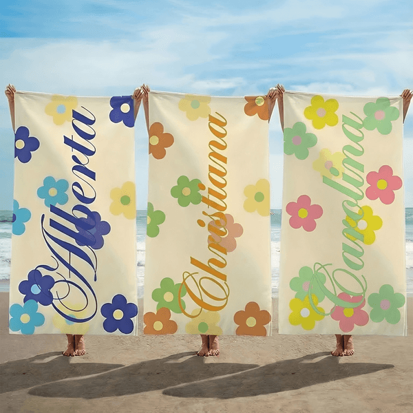 Henkilökohtainen monivärinen Daisy Quick Dry ylisuuri mikrokuituliina rantapyyhe nimellä Holiday Travel Essential syntymäpäivälahja naiselle