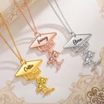 Collier Personnalisé avec Pierre de Naissance et Nom Collier de Ours Cadeau de Graduation pour Elle