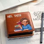 Personalizzato Cartoon femmina insegnante in pelle PU classico appiccicoso blocco note con testo Desk Organizer Back to School regalo per gli insegnanti educatori