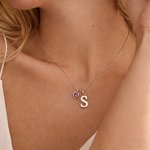 Personalizada Inicial Colgante Collar de Plata de Ley con Corazón Piedra de Nacimiento Joyería Dainty Aniversario Cumpleaños Regalo para Mujeres