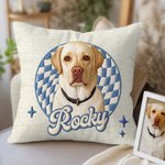 Personalised Cute Pet Photo Checkboard Imitation Embroidery Effect Cushion Cover with Name Home Decor Birthday Gift for Cat Dog Pet Lovers