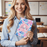 Personalised Watercolor Tropical Flower Monogram A5 Spiral Notebook with 120 Lined Pages Daily Use Birthday Gift for Family Friends