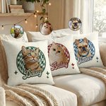 Personalised Cute Pet Photo Checkboard Imitation Embroidery Effect Cushion Cover with Name Home Decor Birthday Gift for Cat Dog Pet Lovers