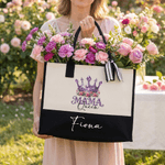 Personalisierte Mama Königin florale Krone Portable große Tragetasche mit Namen Reisezubehör Muttertag Geburtstag Geschenk für Frauen Mama