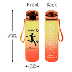 Personalized Sports Figure Silhouette Leakproof 32 oz Water Bottle with Name and Time Marker Sport Accessories Birthday Gift for Sports Lovers Fans